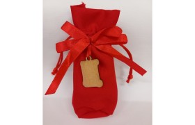 Sacchetto cotone base tonda con fiocco raso e ciondolo legno MIS.4,5X H13CM