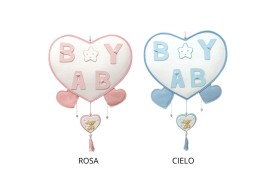 Cuore BABY da appendere con cuoricino e inserti legno.MIS.28X24CM