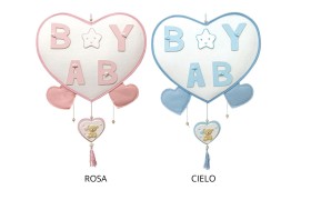Cuore BABY da appendere con cuoricino e inserti legno.MIS.40X36CM