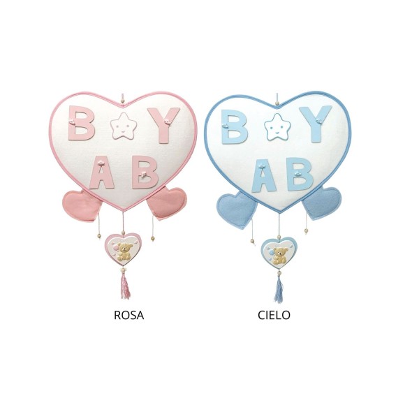 Cuore BABY da appendere con cuoricino e inserti legno.MIS.40X36CM