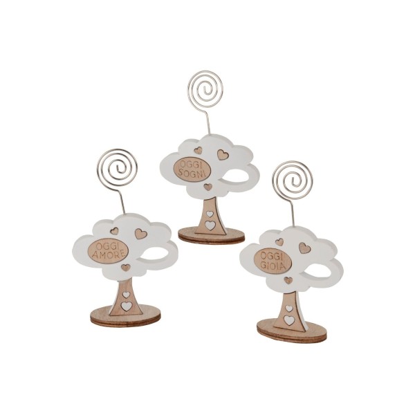 Albero resina con inserti legno e clip.ASS.3 H14CM
