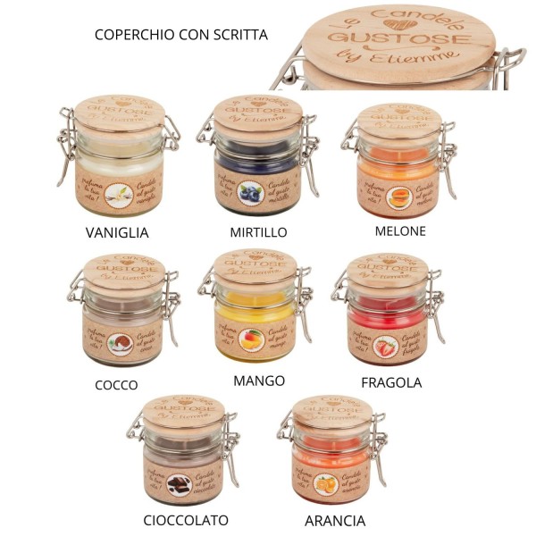 Candela profumata,barattolo vetro con coperchio legno.H7,5CM