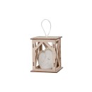 Lanterna legno con Sacra Famiglia e luce led.H.10CM