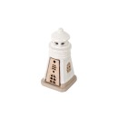 Faro ceramica con inserti legno e luce led.H9,5CM