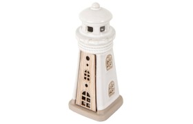Faro ceramica con inserti legno e luce led.H14CM