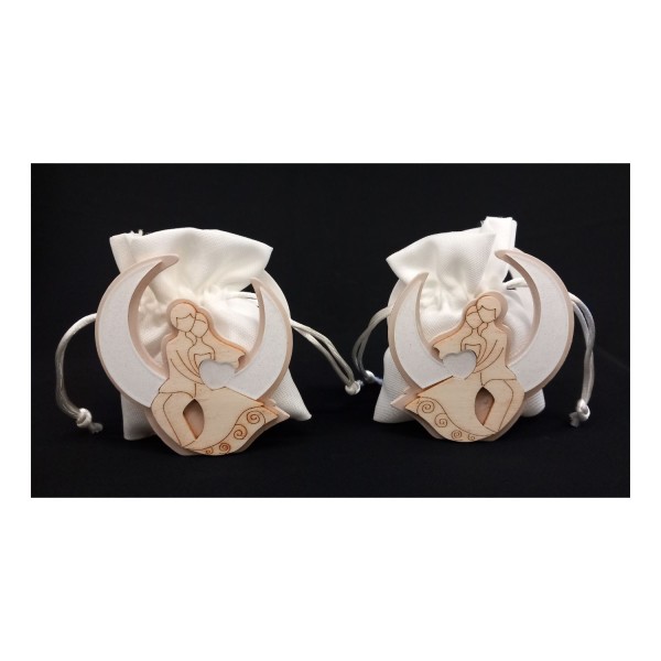Scatolina legno e plexi glitterato sposi sacchetto tessuto bianco latte.ASS.2 MIS.7X8CM