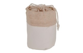 Saccotto tessuto bianco e yuta base tonda.DIAM.6 H10CM
