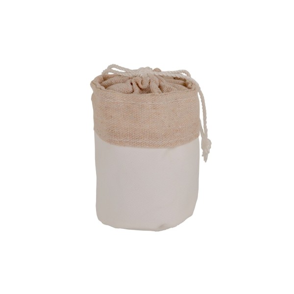 Saccotto tessuto bianco e yuta base tonda.DIAM.6 H10CM