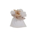 Sacchetto tessuto bianco e yuta con fiore.MIS.10X11CM