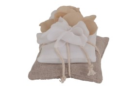 Cuscino doppio in tessuto bicolore con fiore.MIS.10X10CM