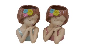 Vaso grande ragazza con fiori.ASS.2 MIS.17X16 H23CM