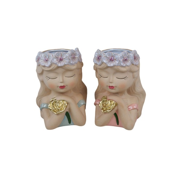 Vaso grande ragazza con rosa.ASS.2 MIS.16X15 H22CM