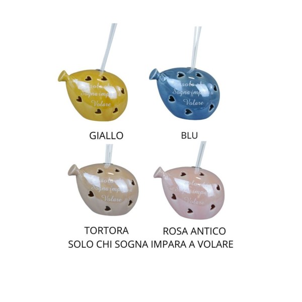 Diffusore ceramica palloncino con frase.Compreso di bastoncini e luce led.