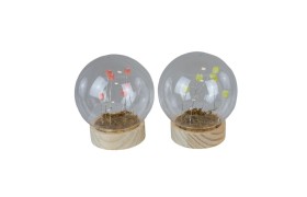 Sfera vetro con luce led e fiori.ASS.2 DIAM.12CM