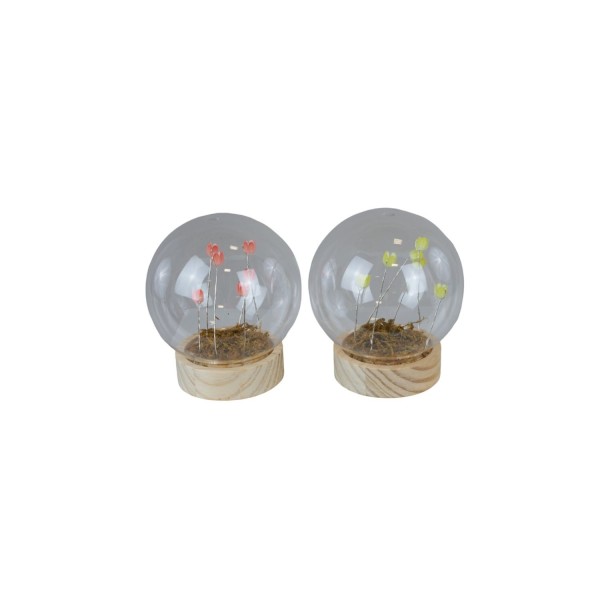 Sfera vetro con luce led e fiori.ASS.2 DIAM.12CM