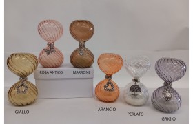 Clessidra vetro con ciondolo ottone ricoperto argento,scatola compresa.MIS.5,5XH.10 CM MADE IN ITALY