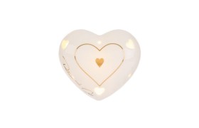 Cuore porcellana con luce led scatola shopper compresa.MIS.9X11X5CM