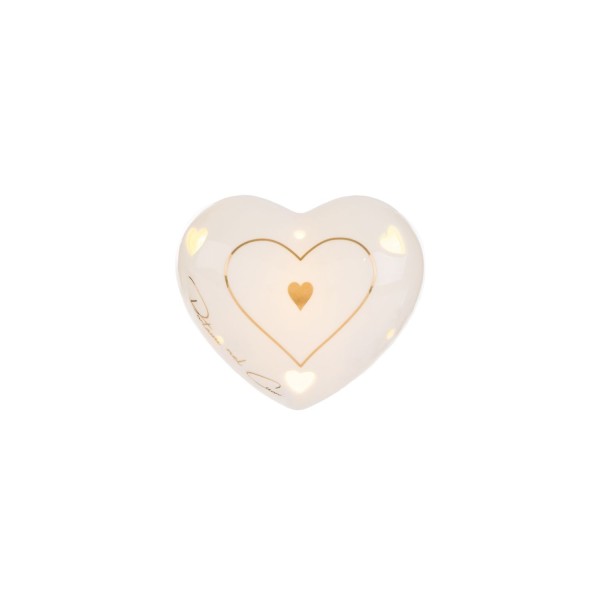 Cuore porcellana con luce led scatola shopper compresa.MIS.9X11X5CM