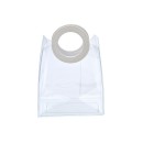 Busta PVC trasparente con manico in similpelle bianco.MIS.18 X 9,5 H.19,5CM
