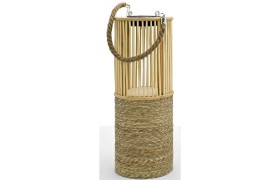 Lanterna in corda e legno forma cilindrica.DIAM.14X H 36 CM