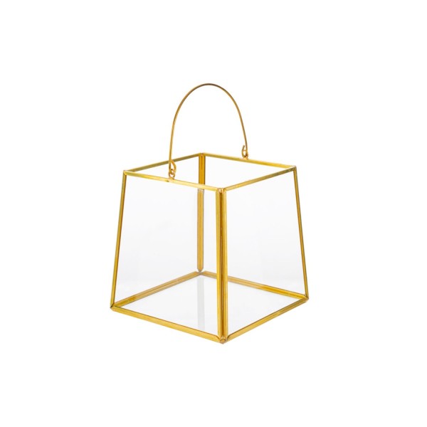 Lanterna vetro oro vintage.MIS.12,5X12,5 H.13CM