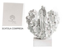 Vaso resina cuore con fiori e coppia.Scatola compresa.MIS.13,5X6,7 H16,2CM