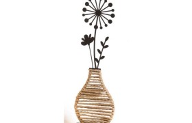 Vaso etnico stilizzato metallo e corda.MIS.11X6 H34,5CM