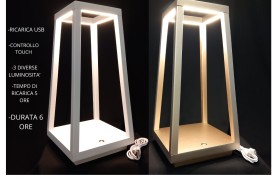 Lanterna metallo da tavolo con luce led ricaricabile.MIS.14X14 H.28,5CM