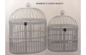 SET 2 lanterne p/candela bamboo e metallo bianco.MIS.PICCOLA 36X22 H.48CM GRANDE 44X30 H.58CM