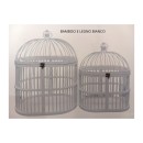 SET 2 lanterne p/candela bamboo e metallo bianco.MIS.PICCOLA 36X22 H.48CM GRANDE 44X30 H.58CM