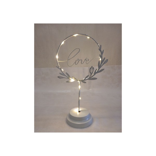 Decorazione metallo LOVE bianco ghiaccio CON LUCE LED.MIS.18X10 H.30,5CM