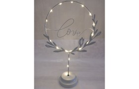 Decorazione metallo LOVE bianco ghiaccio CON LUCE LED.MIS.26X10 H38CM