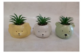 Animaletti ceramica con pianta finta.ASS.3 MIS.10X10 H.13CM