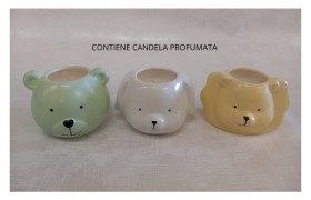 Animaletti ceramica con candela profumata.ASS.3 MIS.10X10 H.7CM