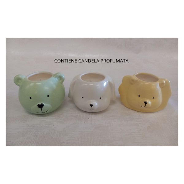 Animaletti ceramica con candela profumata.ASS.3 MIS.10X10 H.7CM