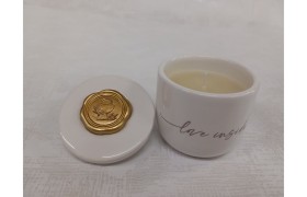 Vasetto ceramica con candela e calice COMUNIONE cerlacca oro.DIAM.6XH.6CM