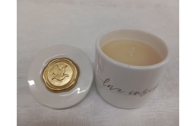 Vasetto ceramica con candela e colomba CRESIMA cerlacca oro.DIAM.6XH.6CM
