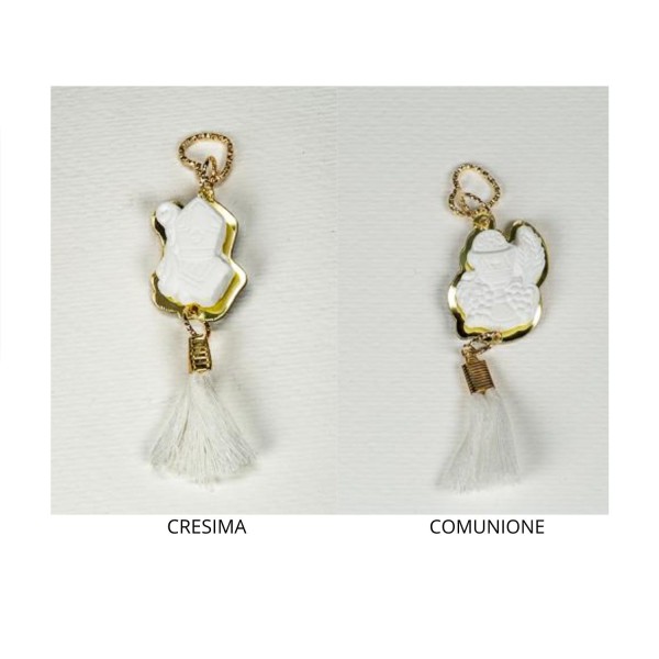 Ciondolo plexi e gesso con nappa.MIS.2,5X H.3CM