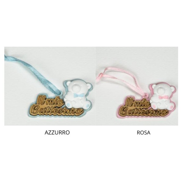 SET DA12PZ.Applicazione legno "IL MIO BATTESIMO"con orsetto gesso.MIS.6X H.3,5CM