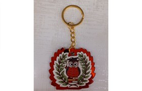 P/chiavi legno e plex gufo laurea.MIS.5X H.4,5CM