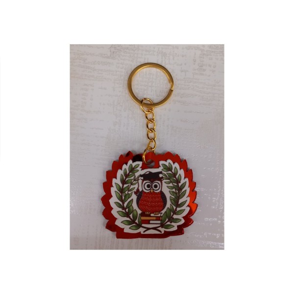 P/chiavi legno e plex gufo laurea.MIS.5X H.4,5CM