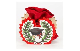 Scatola legno tocco laurea con sacchetto.MIS.7X7CM