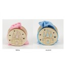 Scatola legno e plexi castello con sacchetto.MIS.7X7CM