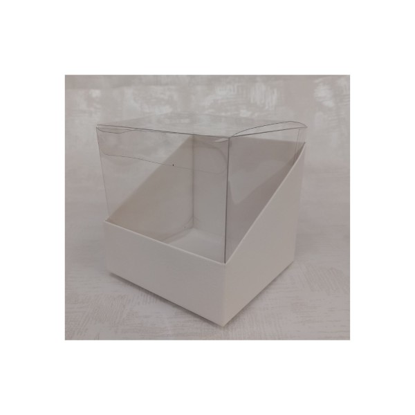 Scatola vetrina pvc e cartoncino bianco.MIS.12X12 H.11,5CM
