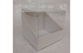 Scatola vetrina pvc e cartoncino bianco.MIS.10X10 H.9CM