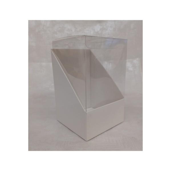 Scatola vetrina pvc e cartoncino bianco.MIS.10X10 H.13CM