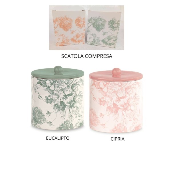 Barattolo ceramica con scatola.DIAM.14,8 H.18CM