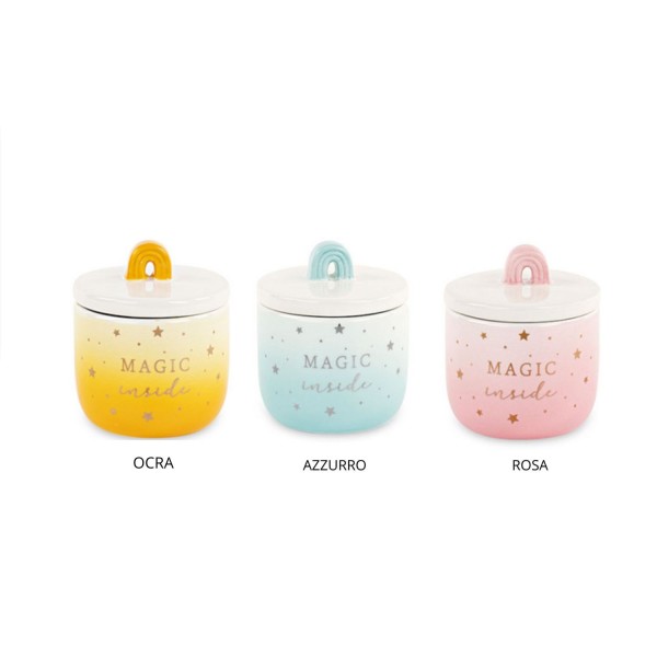 Vasetto ceramica arcobaleno con candela DIAM.6 H8CM