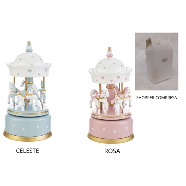 Carillon giostra legno.Scatola shopper compresa.MIS.7,5 X H.13CM