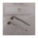 Penna a sfera con ciondolo bagno argento e glitter,scatola compresa.CM.13 MADE IN ITALY